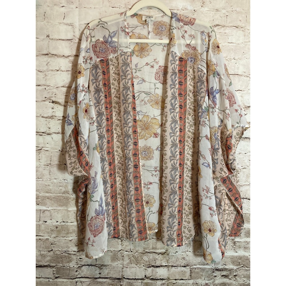 Umgee Kimono Top Womens Medium Romantic Florals Open Front Boho Feminine Sheer